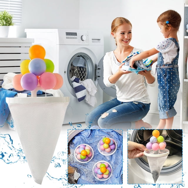 Qaailabf Attrape-Poils Flottant pour Machine à Laver, Sac Filtrant, Boule de Lavage pour Enlever les Poils d'Animaux, Décontamination, Tissu en Maille Réutilisable, Prévention des Obstructions, Coloré 20.5x9.3cm