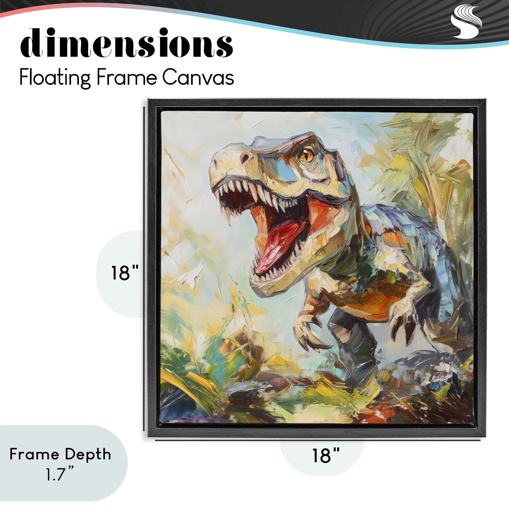 Stupell Industries Enchanting T-Rex Roar Black Framed Floater Canvas Wall Art, design by Creative Studio