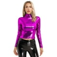 thumbnail image 6 of Raenseen Women's Metallic Long Sleeve Dance Tops Turtleneck Metallic Blouses Glitter Tank Tops Dance Hot Pink S, 6 of 9