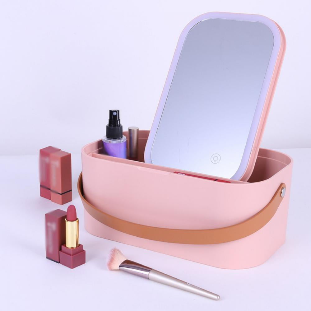 Makeup Case,Portable Cosmetic Storage Box with LED Mirror Cover Cosmetic,PinkTravel  Carrying Cases 