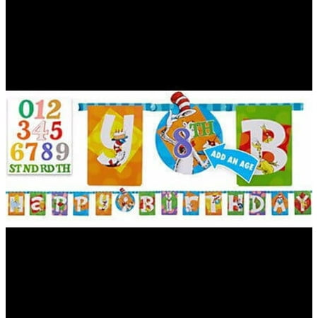 2pcs Birday" Dr. Seuss Party, Add-An-Age Letter Banner, Jumbo