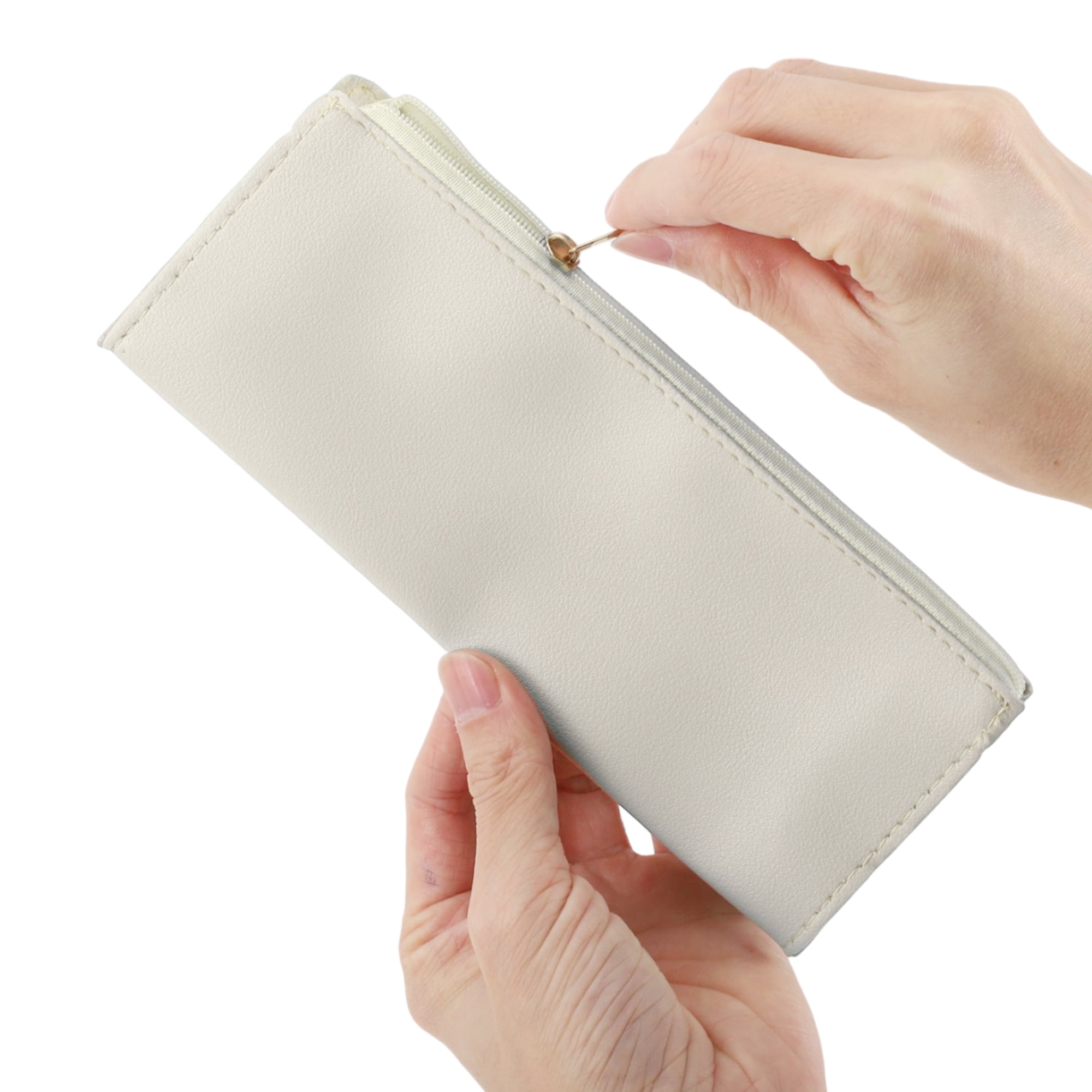 Unique Bargains Portable Stationery Bag Zipper Pencil Case Beige