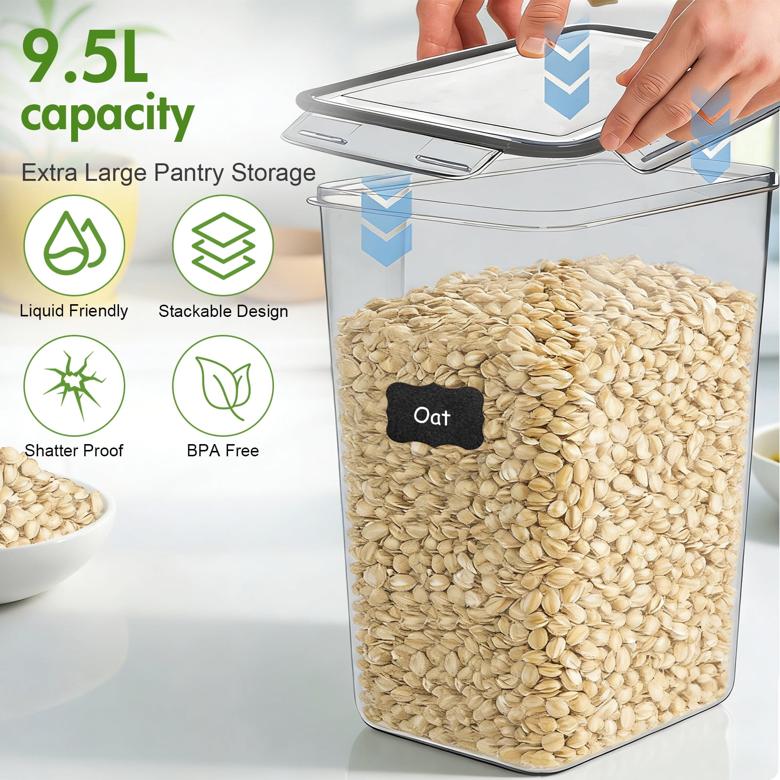 9.5L/321oz Cereal Flour Storage, 2 Pcs Large Food Storage Containers Airtight Pantry Storage Canisters for Flour, Sugar
