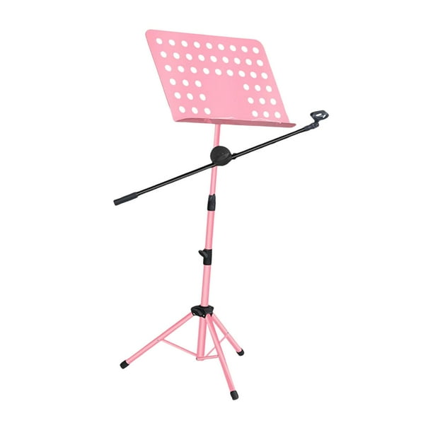 Atril para partituras, trípode estable y plegable, compacto, fácil de instalar, soporte para libros de escritorio, soporte para partituras musicales rosa