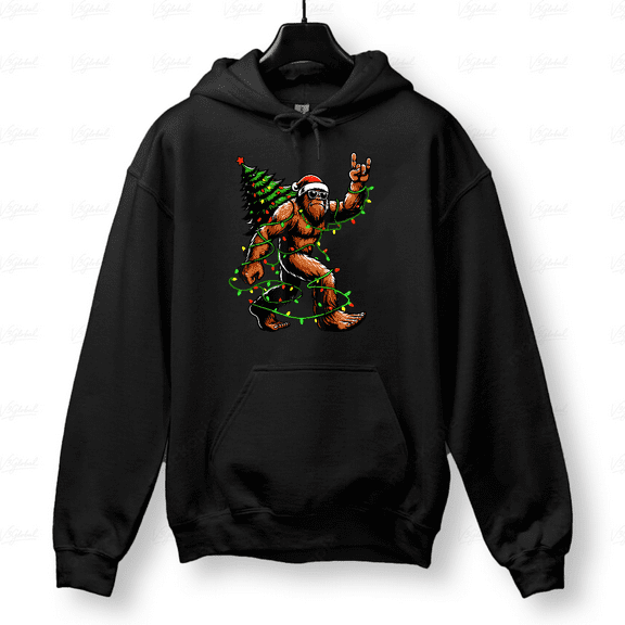 Christmas Vibe Funny Bigfoot Holiday Lights Sasquatch Hoodie for Men & Women, up to Size 5XL