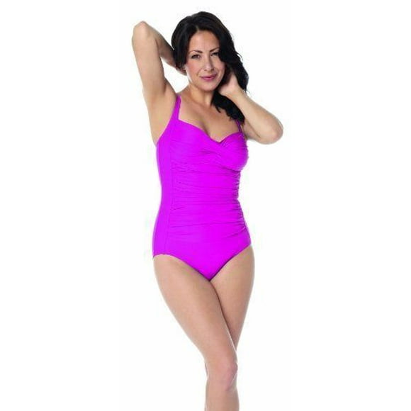 Belvia Shapewear Slimswim Maillot de bain de contrôle du ventre de soutien Maillot de bain pour femmes (20-22, Cerise) XL