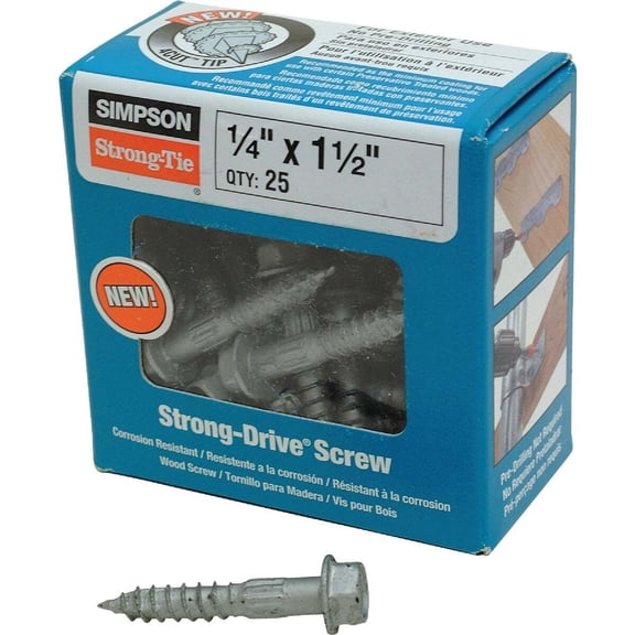 Simpson Screws SDS25112-R25 1/4"x1-1/2" 1" Thread Structural Wood Screw,25PK