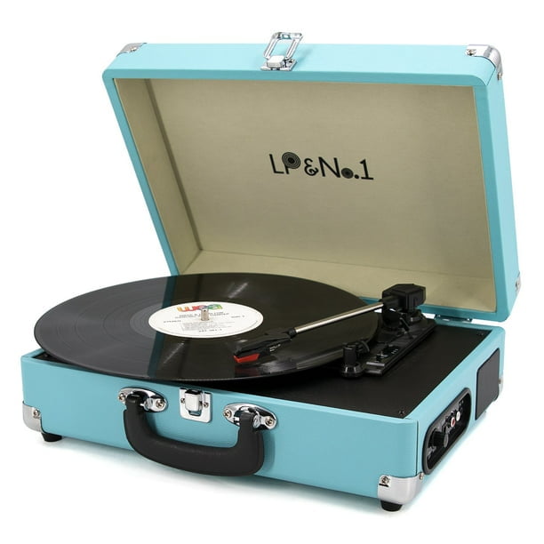 LP&No.1 Record Player, 3 Speed Vinyl Turntable 2 Built Stereo Speakers, Supports RCA Line in, Portable Vintage Suitcase Blue - Walmart.com