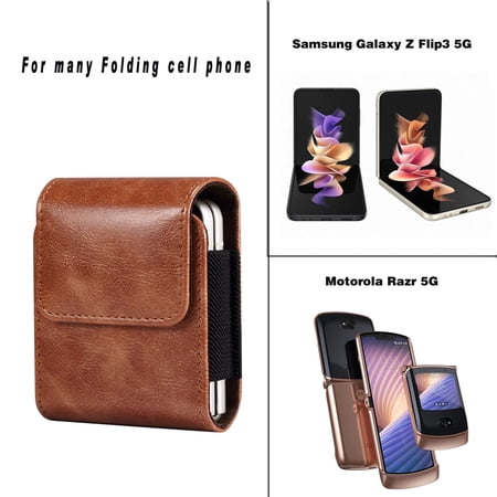 Dteck Vertical PU Leather Belt Clip Case Cover Cell Phone Holster Belt Clip Pouch Holder for Samsung Z Flip 7 5G / Z Flip 6/5/4/3/2 / Motorola Razr Ultra 2025 / 60 Ultra/Razr 2025/2024, Brown