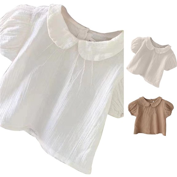 NinXxx Baby Girls Short Sleeve Blouse Cute Casual Tee White 1-2 Years
