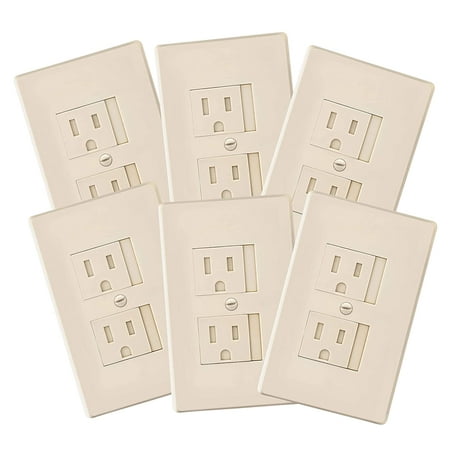 6-Pack Self-Closing Babyproof Outlet Covers - An Alternative To Wall Socket Plugs for Child Proofing Standard Outlets (1 Screw), Ivory