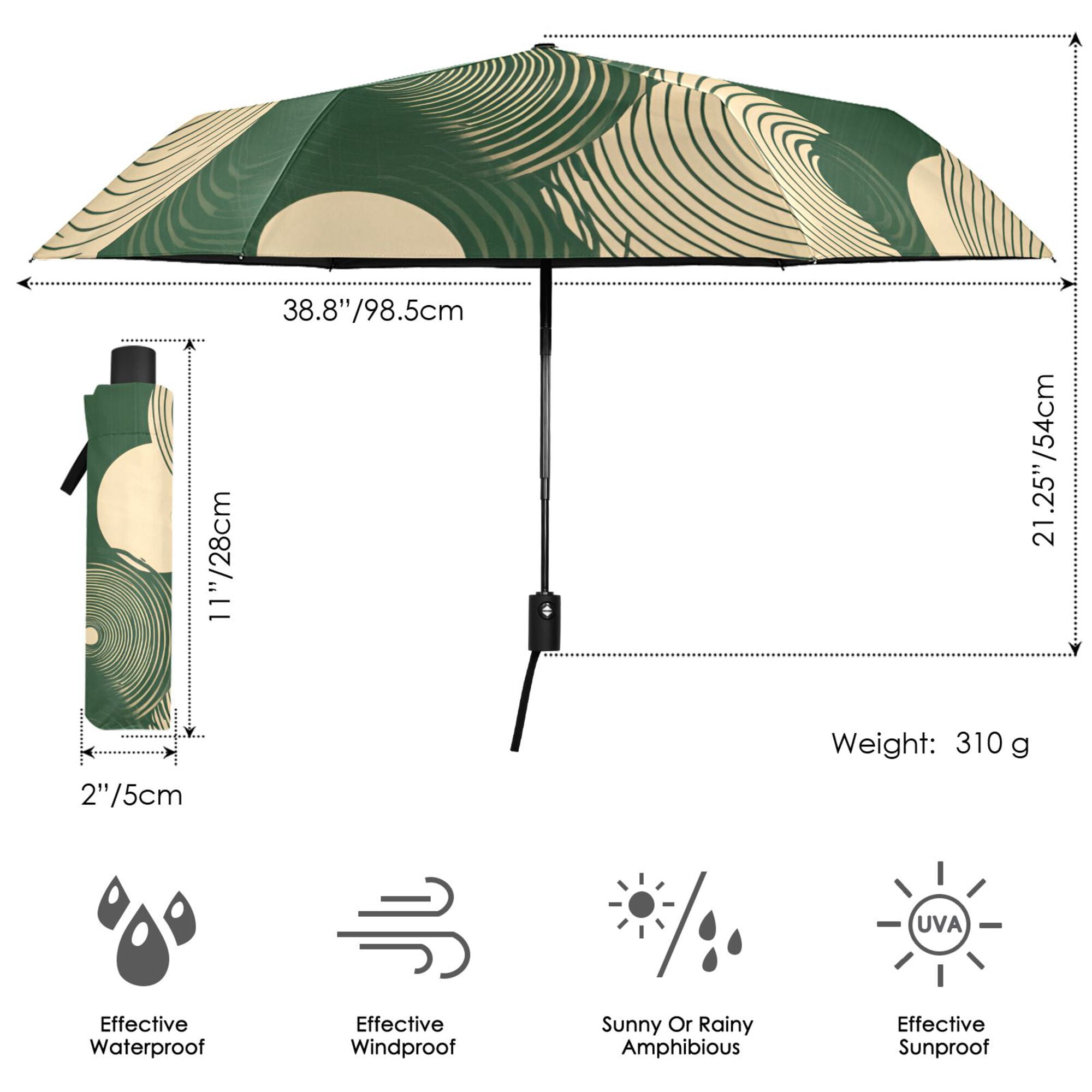 FORMRS Travel Umbrella Folding Auto Open Close Windproof Rain UV Protection, Beige Abstract