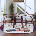 thumbnail image 4 of Independence Day Washable Round Area Rug 5 ft, American Flag Truck on Rustic Wooden Grain, Soft Non Slip Rugs Stain Repellent Indoor Felt Carpet for Living Dining Room Bedroom Home Office, 4 of 9