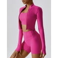 thumbnail image 3 of Full Zip Workout Jacket for Women Long Sleeve Sports Jacket Zip Up Workout Yoga Jacket Slim Fit Athletic Track Jacket with Thumb Holes Rosy X-Large, 3 of 4