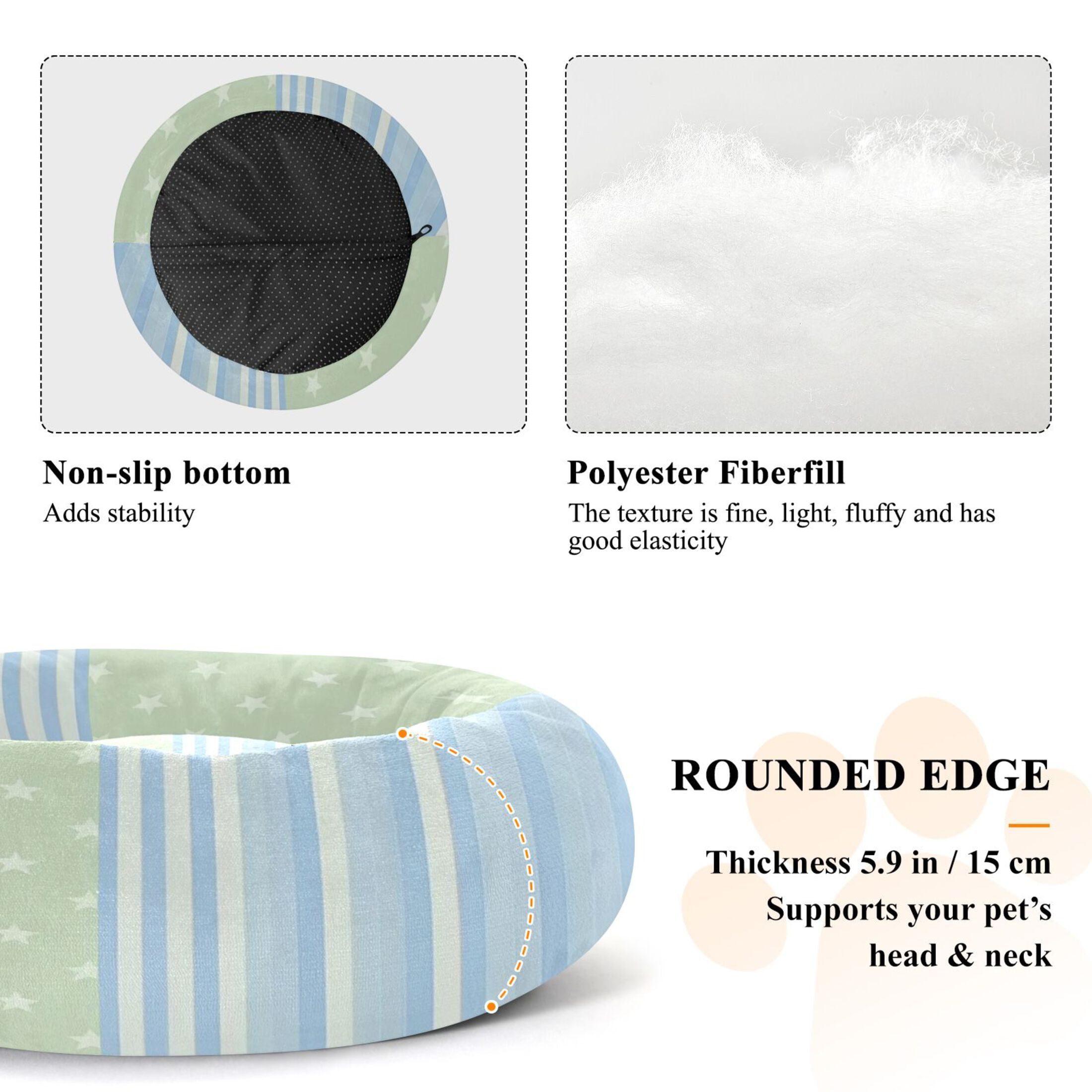 Iauyy Pet Couch Donut Cat Bed for Indoor Cats/Small Dogs Washable & Machine with Non-slip Bottom Calming Cat Furniture, Vertical Striped Light Blue (M)