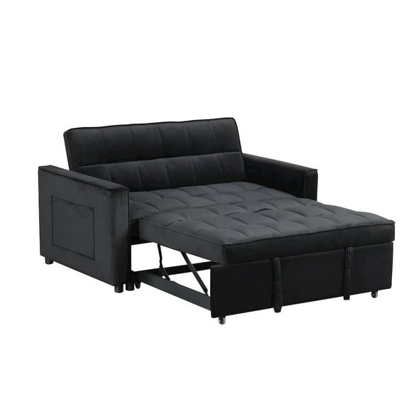 Lilola Home 53.5"W Black Velvet Convertible Sleeper Loveseat with Tufting
