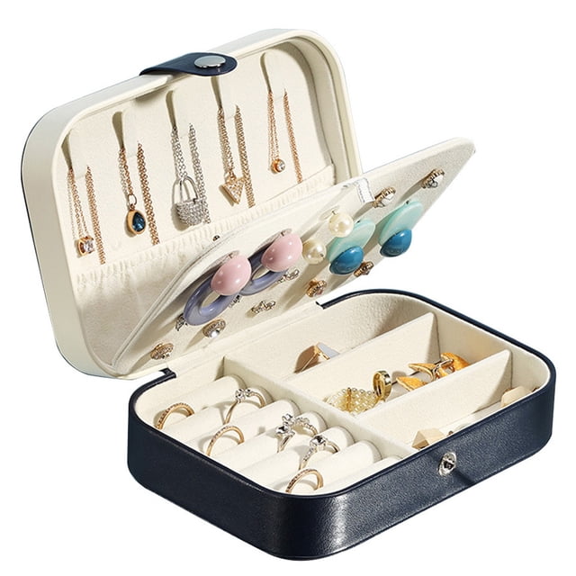 Joyero de viaje, pequeño organizador de joyas de cuero PU para mujeres y niñas, mini estuche de viaje portátil, cajas de almacenamiento para aretes, anillos, collares, pulseras