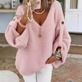 thumbnail image 2 of VISALY V Neck Pullover Sweater Knit Sweater Womens Fall Sweaters 2024 Chunky Loose Long Sleeve V Neck Oversized Casual Knit Pullover Tops Crochet Sweaters Womens Sweatshirts Women Pullover Pink S, 2 of 7