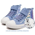 thumbnail image 5 of Little Girls Kids Canvas Shoes Sneakers for Toddler Boys Color Change Flipping Sequins Glimmer Glitter Sparkle Lace Up High Top Hook and Loop Straps Non Slip Lightweight Casual Blue Size 9, 5 of 6