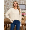 thumbnail image 4 of Women'S Fall Fashion Crew Neck Ribbed Knit Pullover Sweater Loose Side Split Batwing Long Sleeve Sweaters Khaki XL, 4 of 9