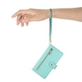 thumbnail image 2 of for iPhone 16 Case with Card Holder, Retro Premium PU Leather Shoulder Wrist Strap Zipper Kickstand Flip Cover Women Girl Wallet Phone Case for iPhone 16, Mint, 2 of 11