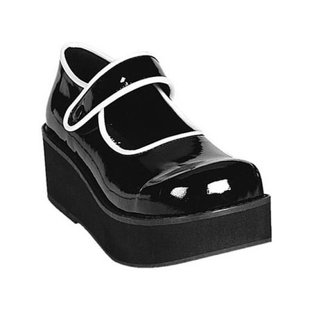 2 1/4 Inch Platform Black Mary Janes GOTH Shoes White Piping Sexy Shoes