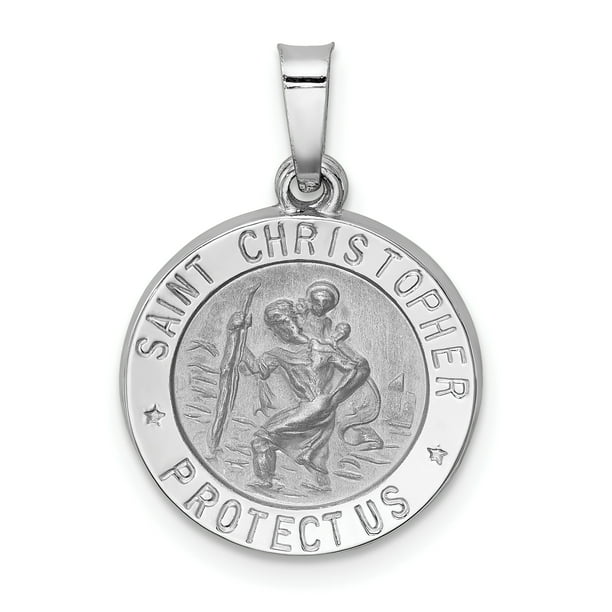 Pendentif Médaille en Or Blanc 14 Carats Satiné and St. Christopher
