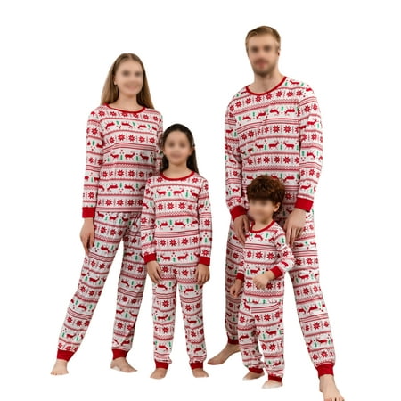 

Wrcnote Mommy Dad Child Elastic Waist Elk Print Matching Family Pajamas Set Snowflake Printed Fall Tops And Pants PJ Sets Long Sleeve Nightwear Red Kid 3-4Y