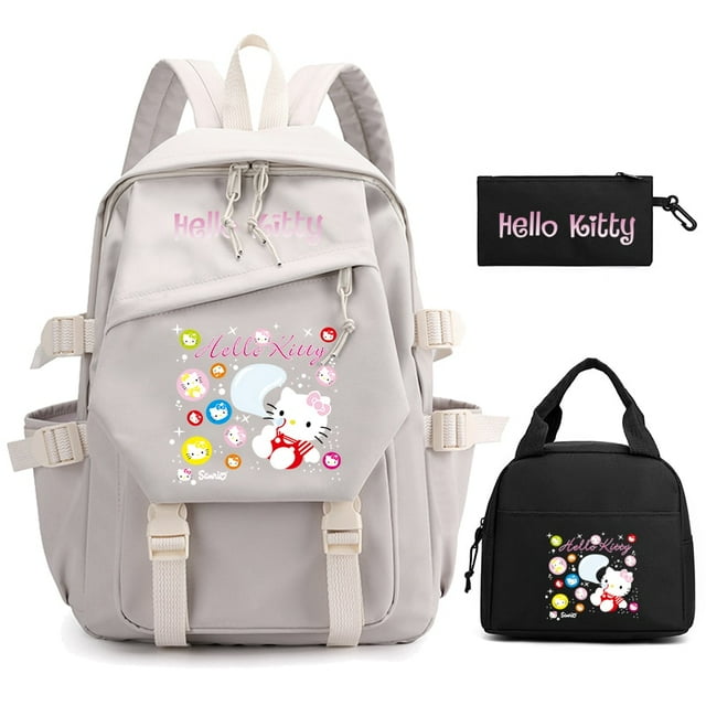 3Pcs/set Hello Kitty Anime Backpack for Girl Boy Children Lunch Bags Student Teenager Bookbag Schoolbag Knapsack Women Rucksack