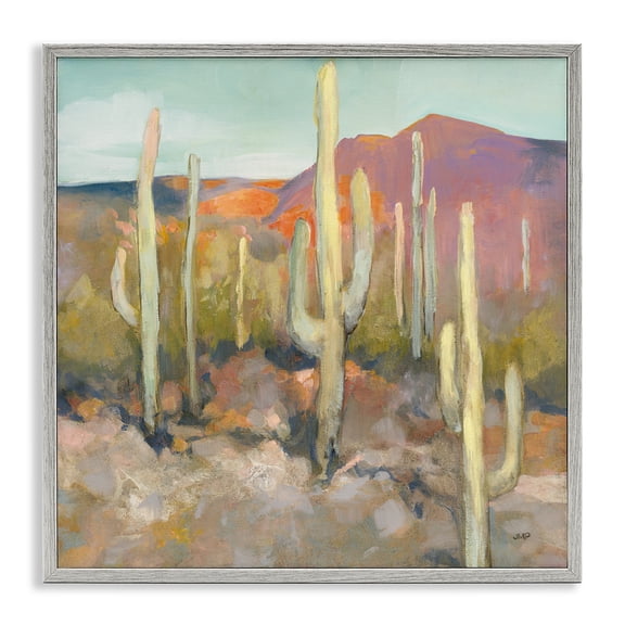 Stupell Industries Traditional Soft Cactus Desert Landscape Gray Framed Giclee Art, 17 x 17, by Julia Purinton