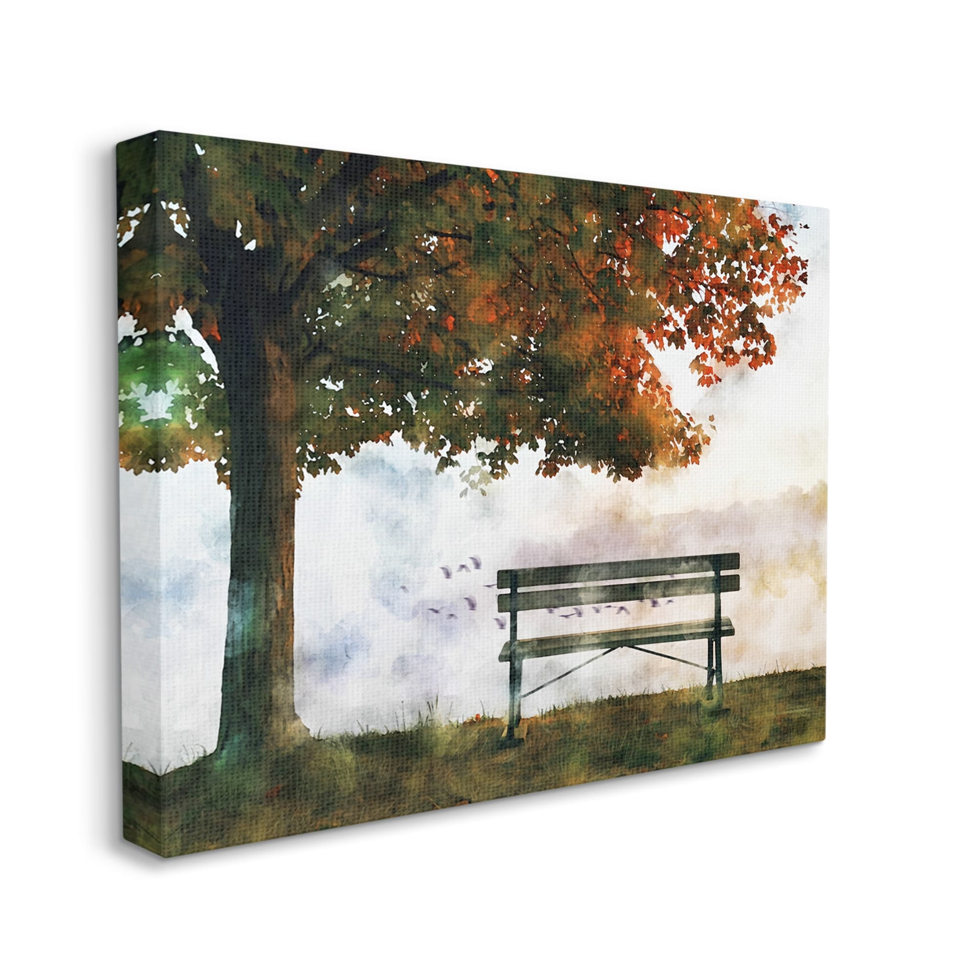 Stupell Industries Quiet Autumn Park Bench and Tree Surrealist Illustration,20 x 16, Design by Ziwei Li