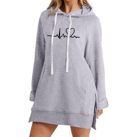 DGMIOCS Women s Plus Size Dress Highs And Lows Sweatshirt Women Pullover Long Sleeve Graphic Top by Plus Size Dress Grey L