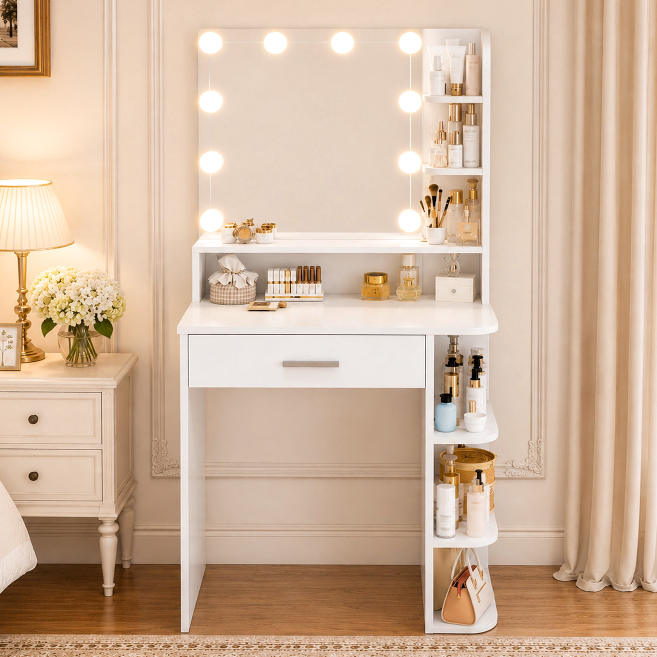 Angel Line Ella Vanity Table and Stool Set w/ Tri-Folding Mirror
