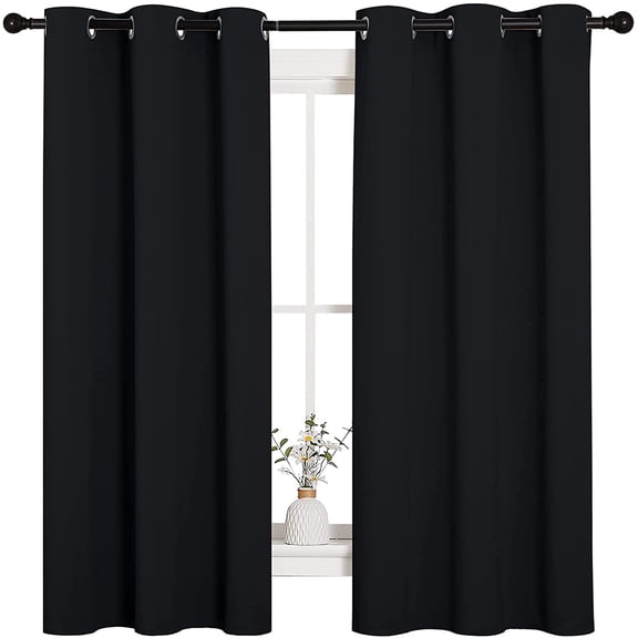 Pitch Black Solid Thermal Insulated Grommet Blackout Curtains/Drapes for Bedroom Window (2 Panels, 42 inches Wide by 63 inches Long, Black)