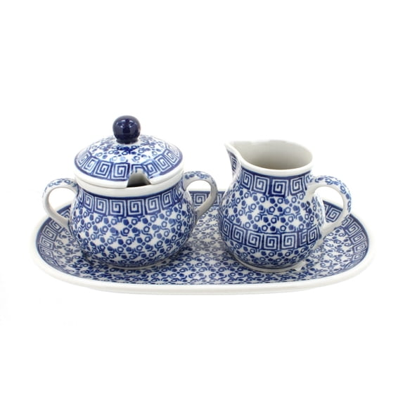 Blue Rose Polish Pottery Olympia Small Sugar & Creamer Set with Tray