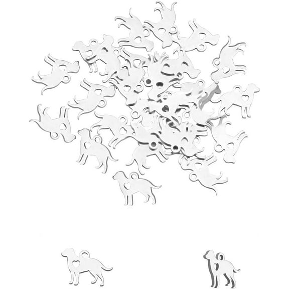 30pcs Dog with Heart Hole Charm Stainless Steel Charm Doggy Pendant Metal Charm 1.5mm Small Hole Flat Pendants for Jewelry Making DIY Crafting DIY