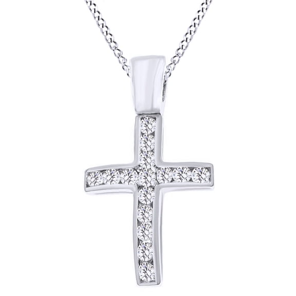 AFFY Round Cut White Natural Mini Cross Pendant in 14k Gold Over Sterling Silver (0.85 Cttw)