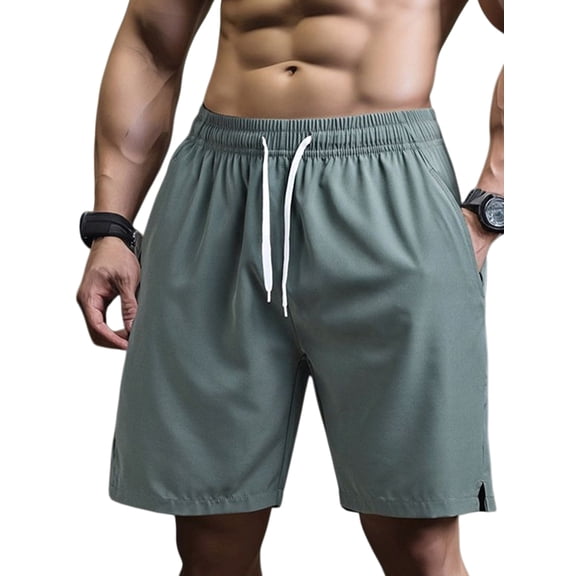 Men'S Quick Dry Elastic Waist Drawstring Loose Fit Athletic Gym Shorts Green M