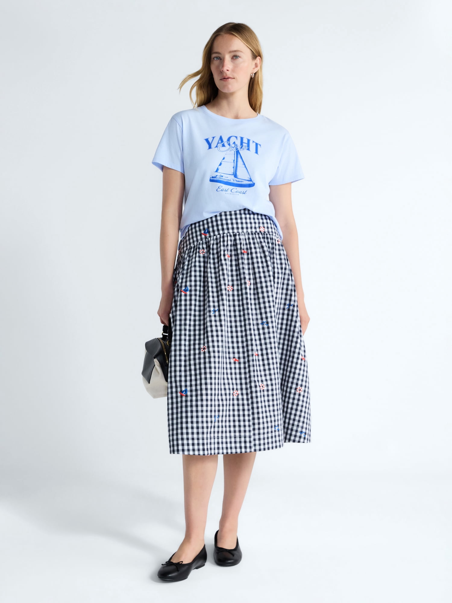 Free Assembly Women's and Women's Plus Embroidered Cotton Midi Skirt, Sizes 0-26W
