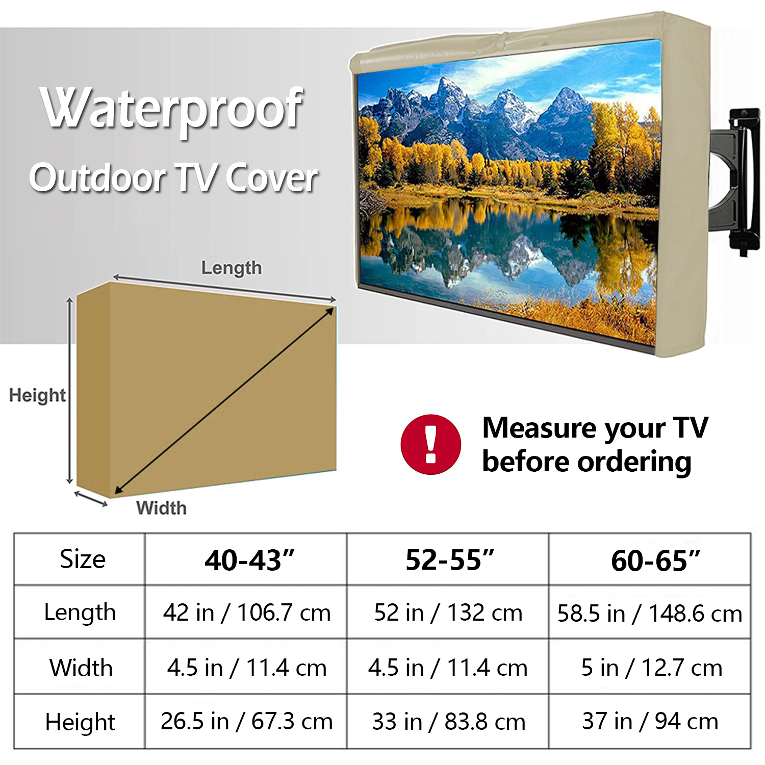 IC ICLOVER 40''-43" Outdoor Weatherproof LCD Plasma TV/Television Cover Flat Screen TV/Television Dustproof Protector with Waterproof Remote Pocket, Beige - image 3 of 9