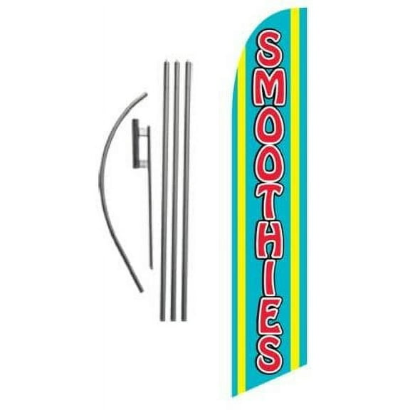 Smoothies Advertising Feather Banner Swooper Flag Sign with Flag Pole Kit and Ground Stake