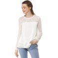 thumbnail image 3 of MODA NOVA Junior's Lace Floral Panel Long Sleeves Blouse White L, 3 of 7