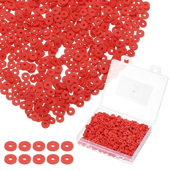 Clay Beads, 1000 Pcs Red Heishi Beads 6mm Flat Polymer Clay Beads Friendship Bracelet DIY Kit for Jewelry Necklace Earring Making
