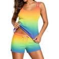 thumbnail image 3 of Two Piece Tankini Swimsuits for Women Gradient Tummy Control Bathing Suit with Shorts Athletic Swimwear, L, 3 of 7