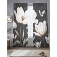 thumbnail image 5 of Farmhouse Floral Semi Sheer Window Curtains 84 Inches Long, Magnolia Flowers Vintage Blackboard Rod Pocket Voile Silky Chiffon Curtain Light Filtering Drapes for Living Room, 52"x84", 2 Panels, 5 of 9