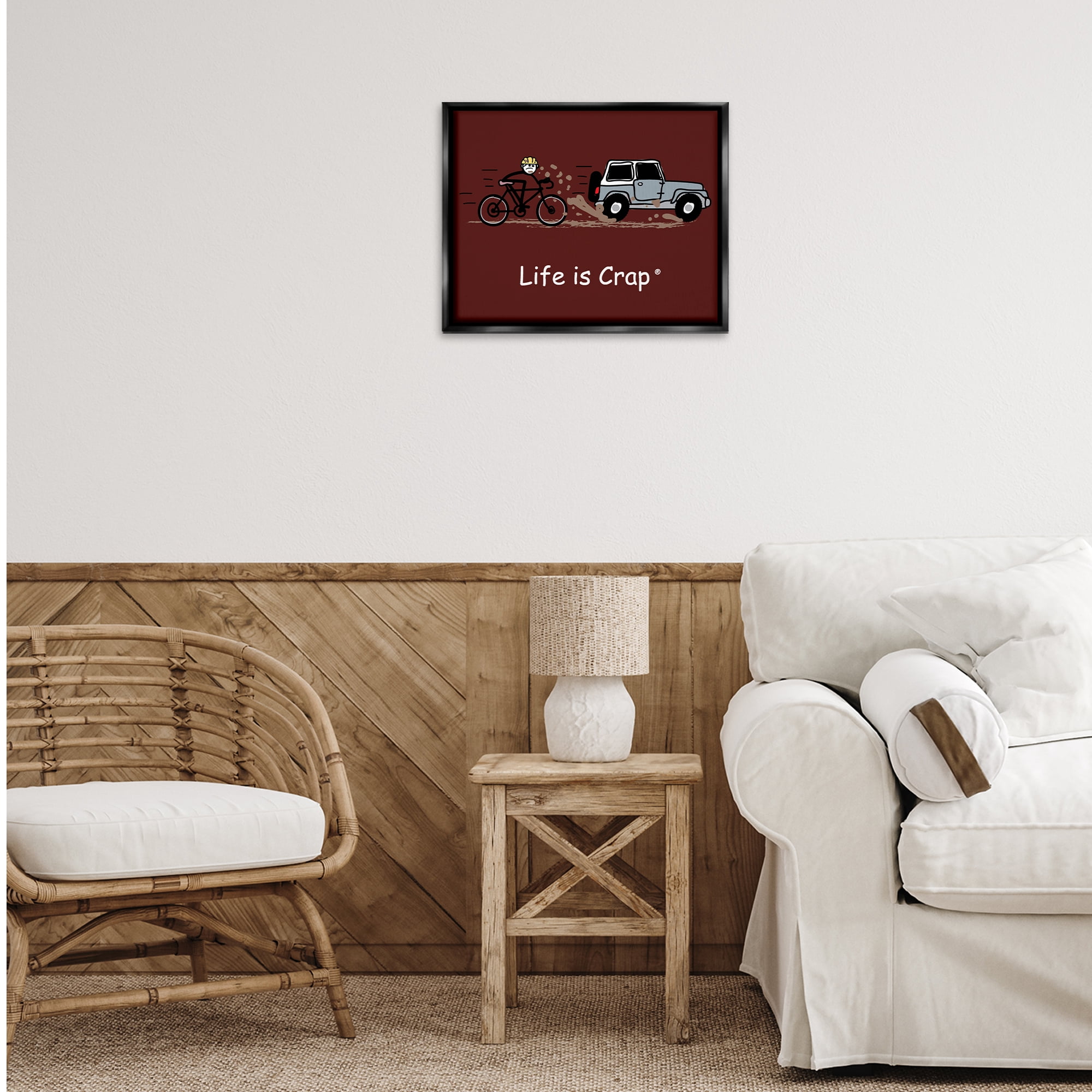Stupell Industries Muddy Road Biker Novelty & Humor Painting Black Floater Framed Canvas Art Print Wall Art, 21 x 17