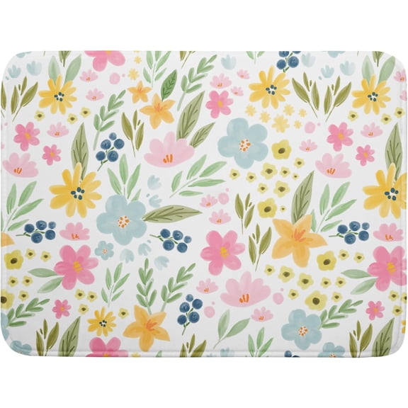 Spring Dish Drying Mat for Kitchen Counter Cute Floral Summer Holiday Microfiber Absorbent Dish Draining Reusable Washable Foldable Extra Large 18"x24"