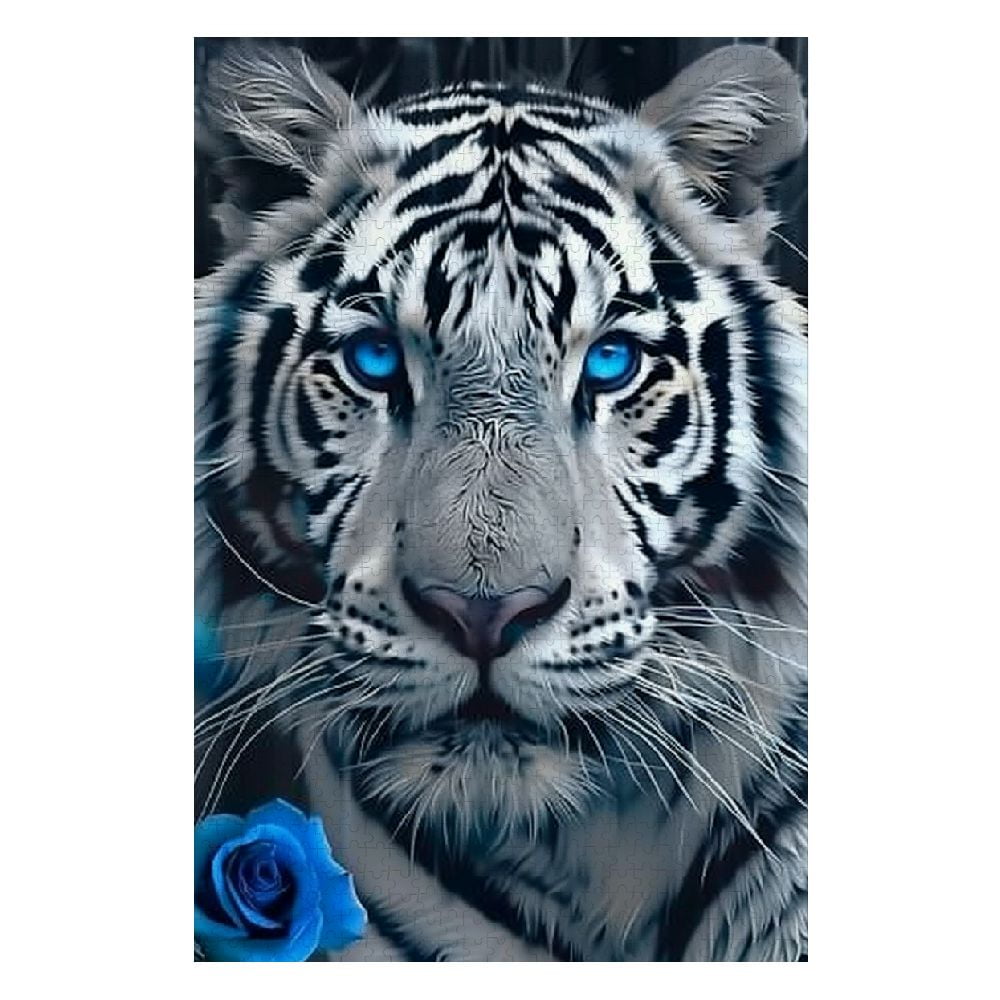 Shiartex White Tiger Blue Eyes Rose Wooden Jigsaw Puzzle for Family Friends, Premium Eco-Friendly Gift with Relaxing and Intellectual Challenge 1000PCS