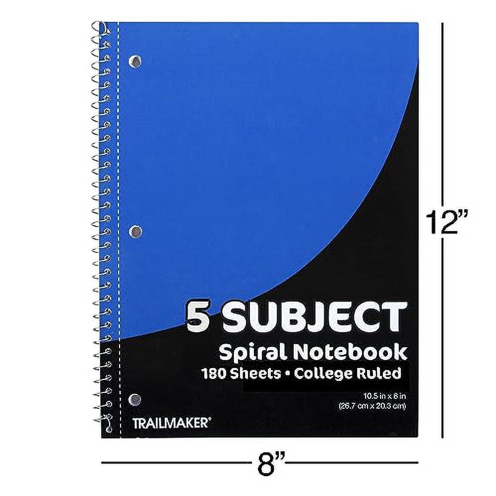 20 Pack of Bulk Wholesale 5-Subject 180 Sheet White Lined Paper Spiral Notebooks in Assorted Colors - 20 Count 5-Subject 180 Sheet Lined Paper Spiral Notebooks in Black, Red, Yellow, Green, Blue