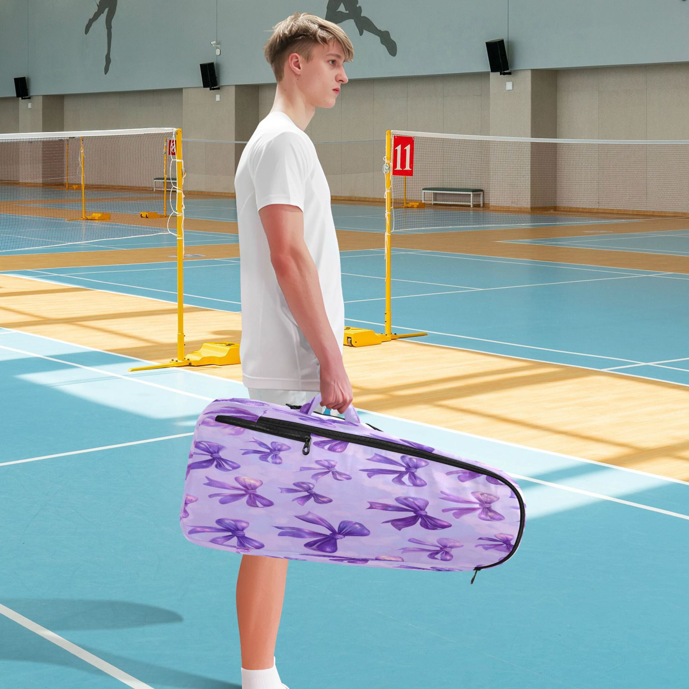 2 Racquet Holder Tennis Backpack Tennis Racket Covers Gym Bags Vibrant Purple Bows Pattern